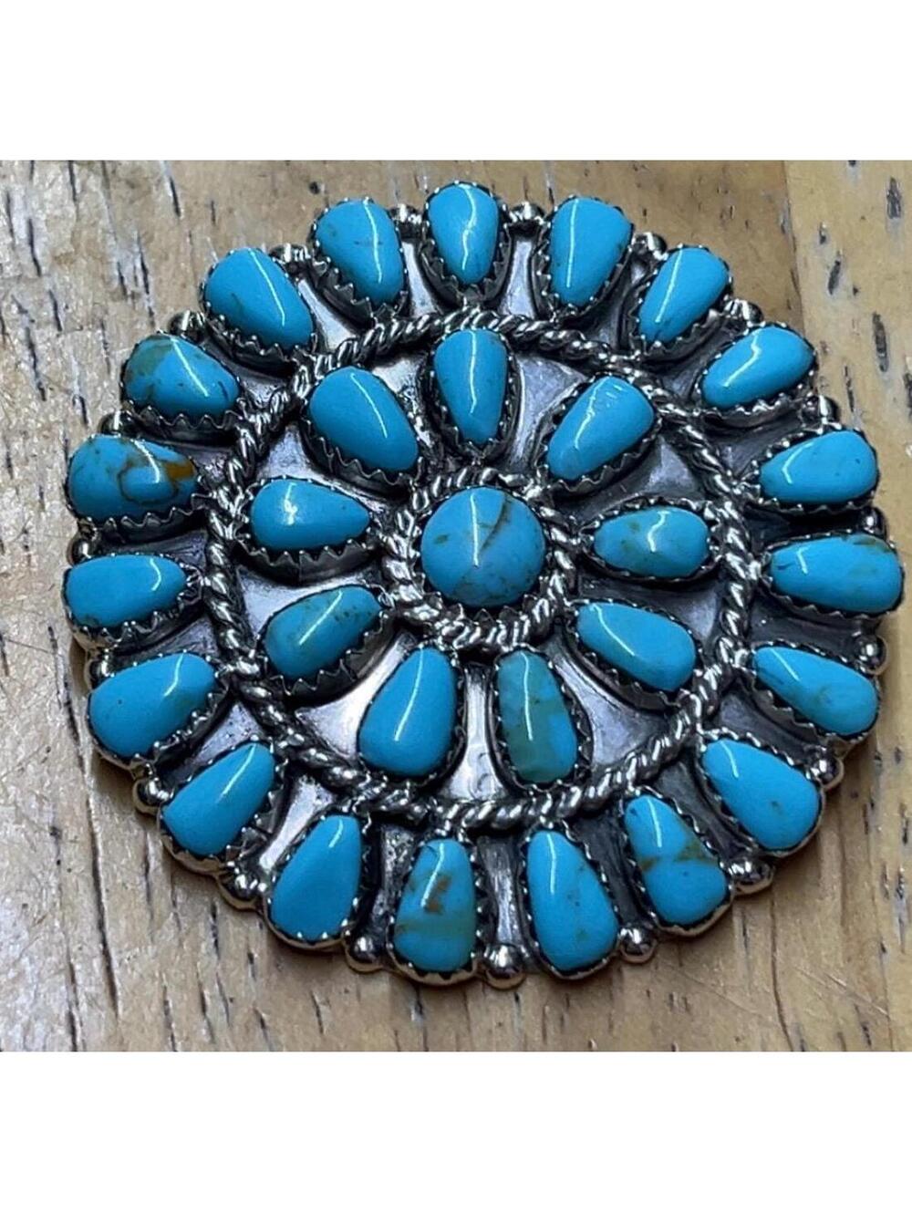 Native American Navajo sterling silver turquoise cluster traditional pendant